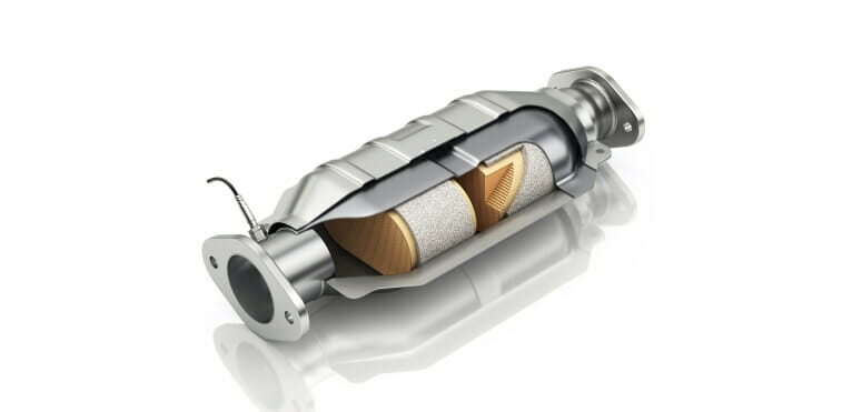 Exploded view of an automotive catalytic converter